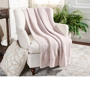 Barefoot Dreams CozyChic Rib Border Blanket in Stone